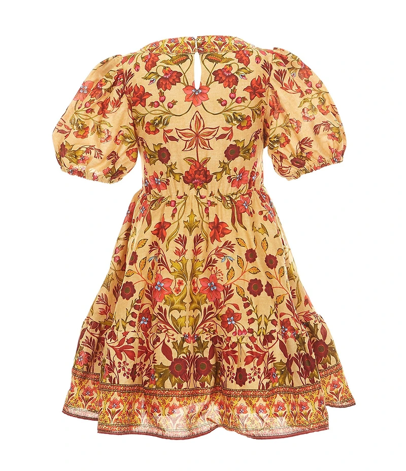 A Loves A Little Girls Batik Print Short Puff Sleeve Wrap Dress
