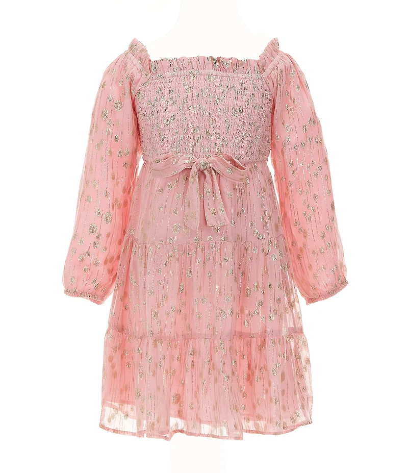 A Loves A Little Girls Long Sleeve Tiered Lurex Midi Dress