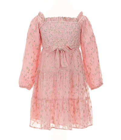 A Loves A Little Girls Long Sleeve Tiered Lurex Midi Dress