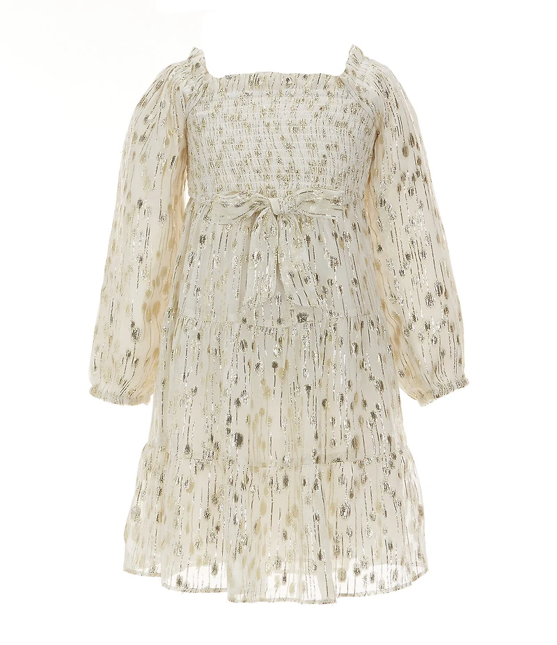 A Loves A Little Girls Long Sleeve Tiered Lurex Midi Dress