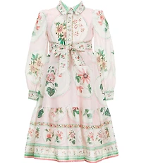 A Loves A Little Girls Amaya Placement Print Long Sleeve Button Front A-Line Dress