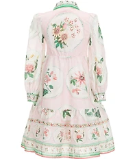 A Loves A Little Girls Amaya Placement Print Long Sleeve Button Front A-Line Dress