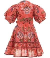 A Loves A Little Girls Batik Print Puff Sleeve Button Front Dress