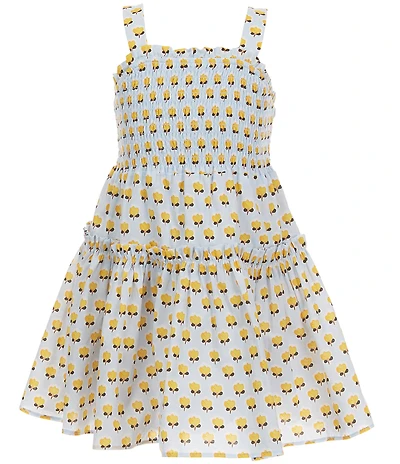 A Loves A Little Girls Block Print Sleeveless Smocked Tiered Dress