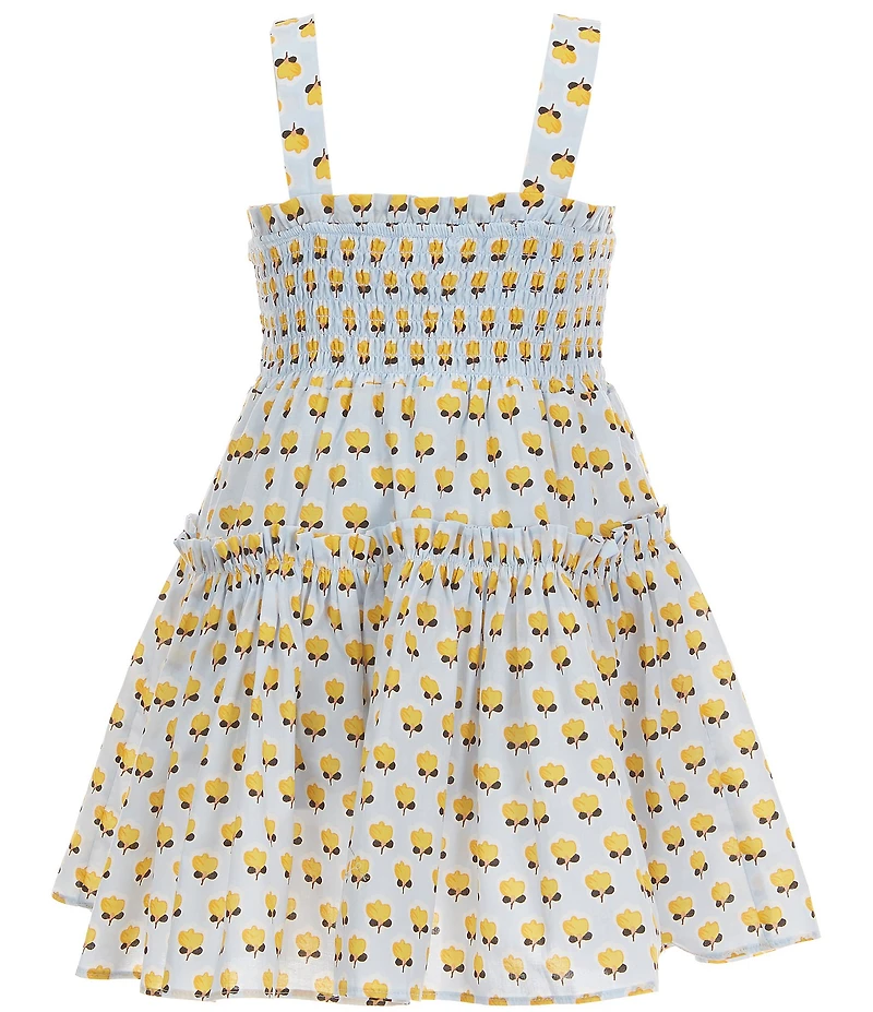 A Loves A Little Girls Block Print Sleeveless Smocked Tiered Dress