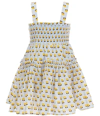 A Loves A Little Girls Block Print Sleeveless Smocked Tiered Dress