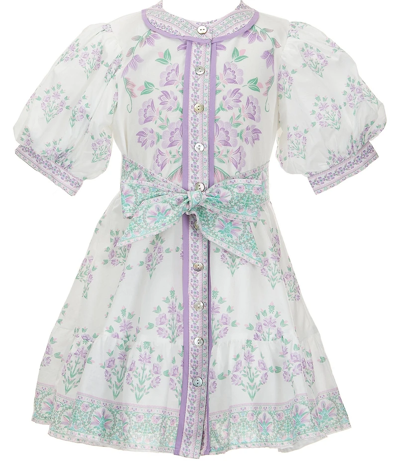 A Loves A Little Girls Bubble Sleeve Floral Tie Front Dress