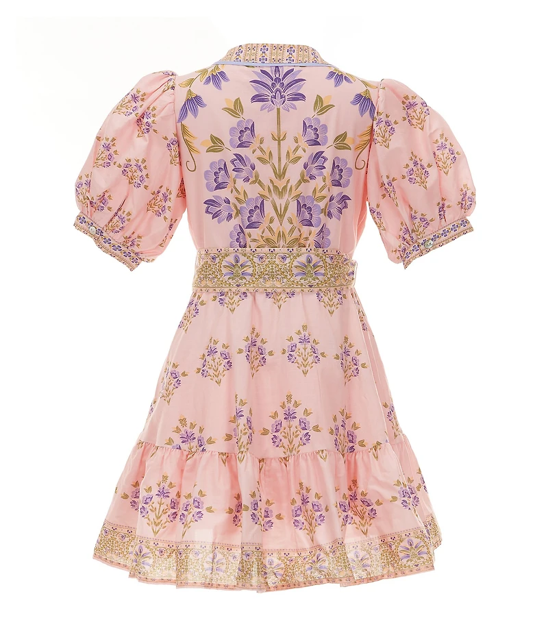 A Loves A Little Girls Bubble Sleeve Floral Tie Front Dress