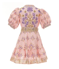 A Loves A Little Girls Bubble Sleeve Floral Tie Front Dress