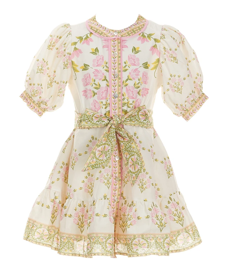 A Loves A Little Girls Bubble Sleeve Floral Tie Front Dress