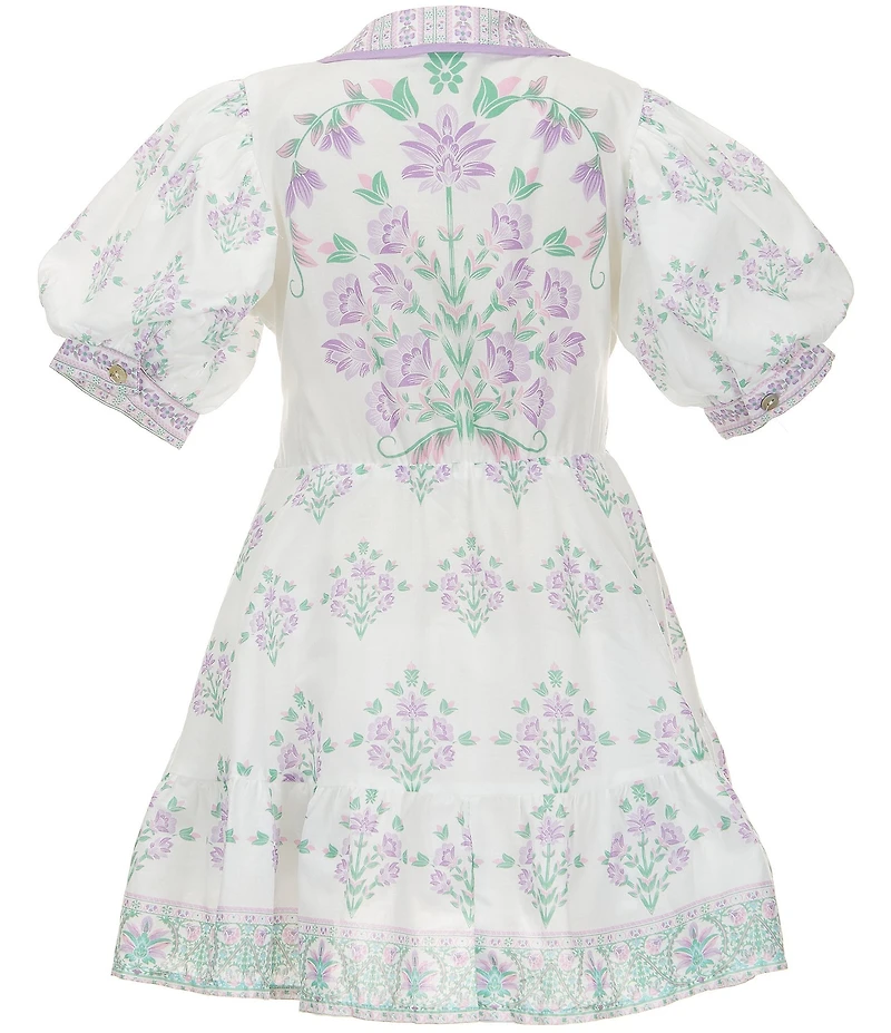A Loves A Little Girls Bubble Sleeve Floral Tie Front Dress