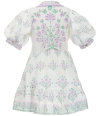 A Loves A Little Girls Bubble Sleeve Floral Tie Front Dress