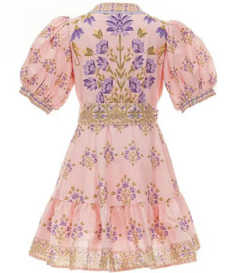 A Loves A Little Girls Bubble Sleeve Floral Tie Front Dress