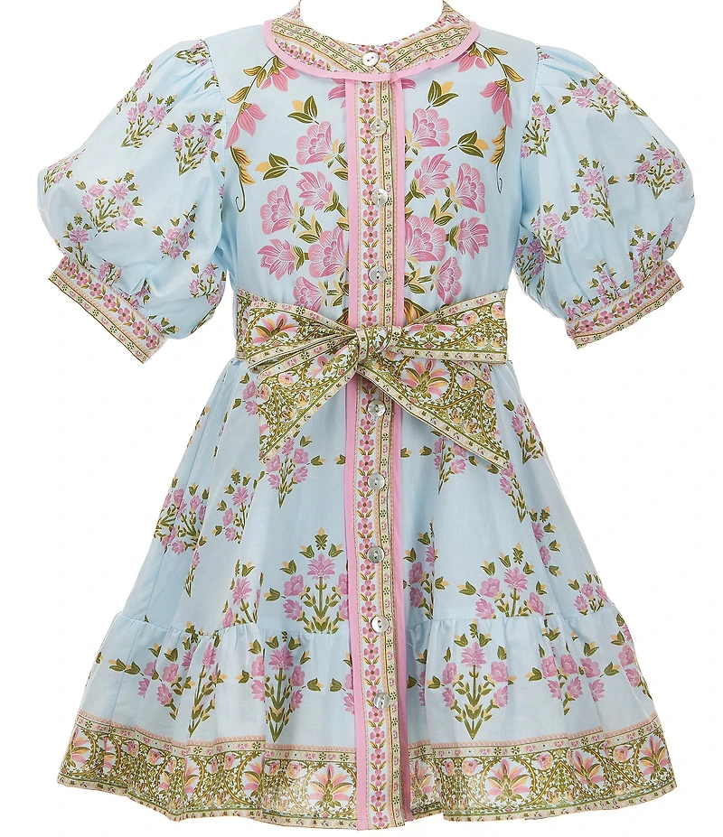 A Loves A Little Girls Bubble Sleeve Floral Tie Front Dress