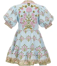 A Loves A Little Girls Bubble Sleeve Floral Tie Front Dress