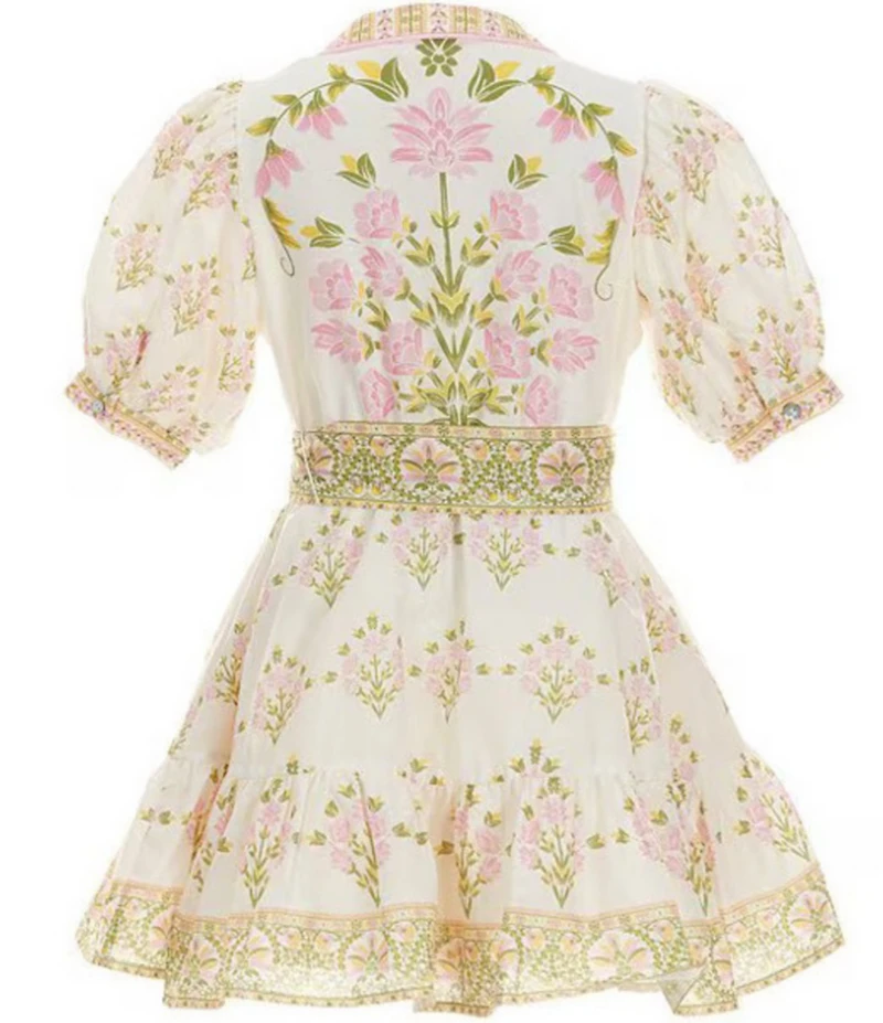 A Loves A Little Girls Bubble Sleeve Floral Tie Front Dress