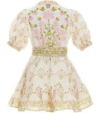 A Loves A Little Girls Bubble Sleeve Floral Tie Front Dress