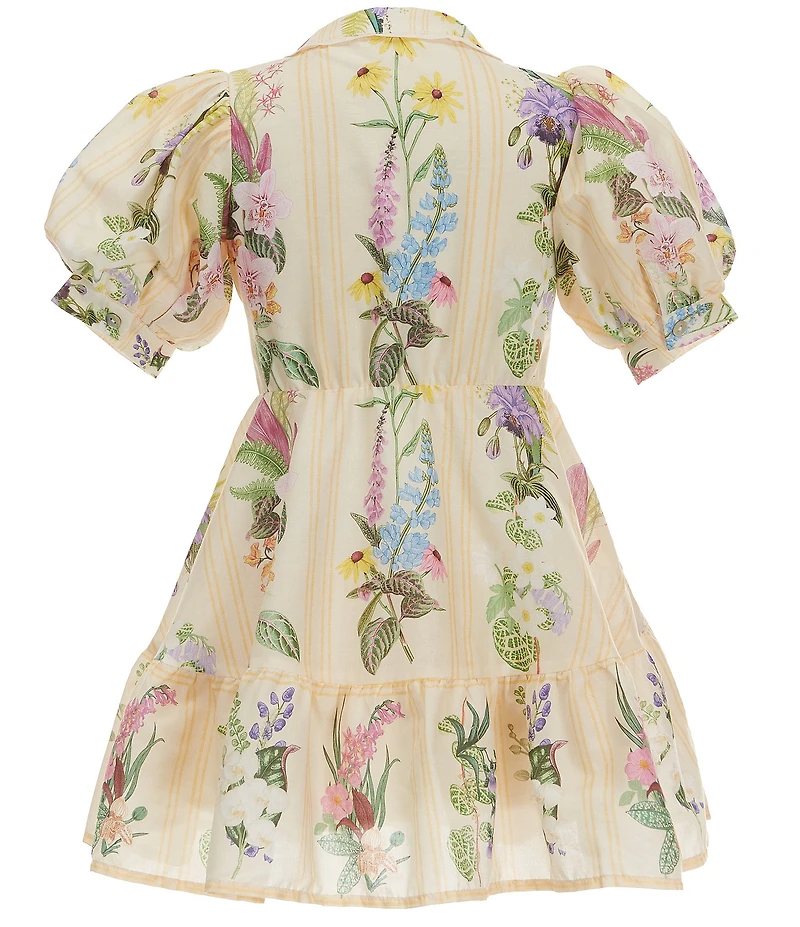 A Loves A Little Girls Floral Print Bubble Sleeve Tie Front Dress