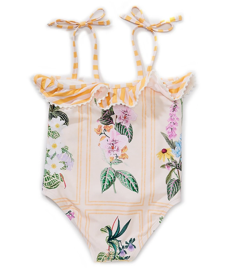A Loves A Little Girls Floral Print Ruffle Top One-Piece Swimsuit