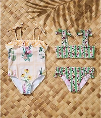 A Loves A Little Girls Floral Print Ruffle Top One-Piece Swimsuit