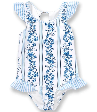 A Loves A Little Girls Floral Ruffle Leg One Piece Swimsuit