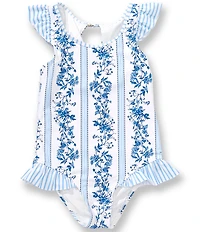 A Loves A Little Girls Floral Ruffle Leg One Piece Swimsuit
