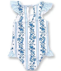 A Loves A Little Girls Floral Ruffle Leg One Piece Swimsuit