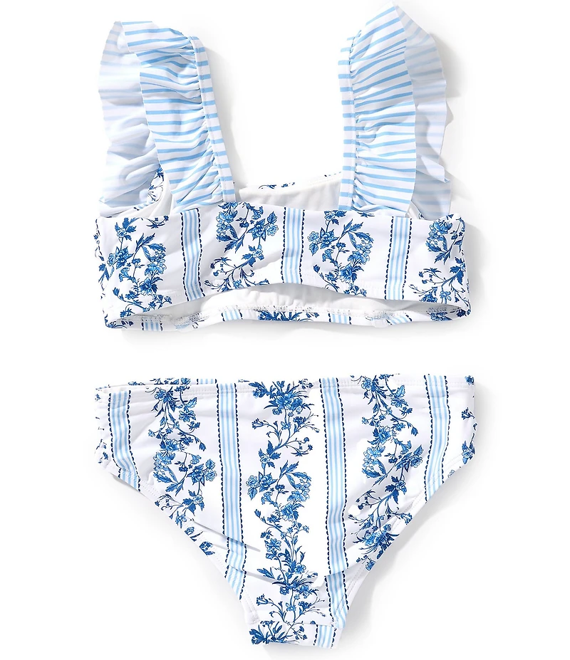 A Loves A Little Girls Ruffle Sleeve Printed Floral Two Piece Swimsuit