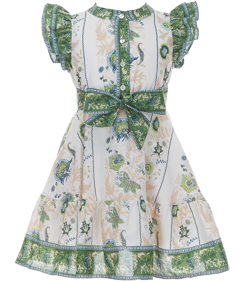 A Loves A Little Girls Ruffle Sleeve Floral Print Tie Front Dress