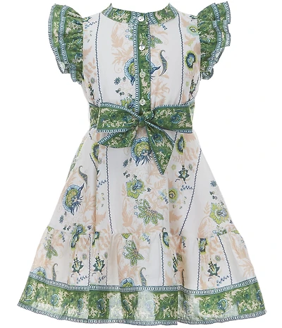 A Loves A Little Girls Ruffle Sleeve Floral Print Tie Front Dress