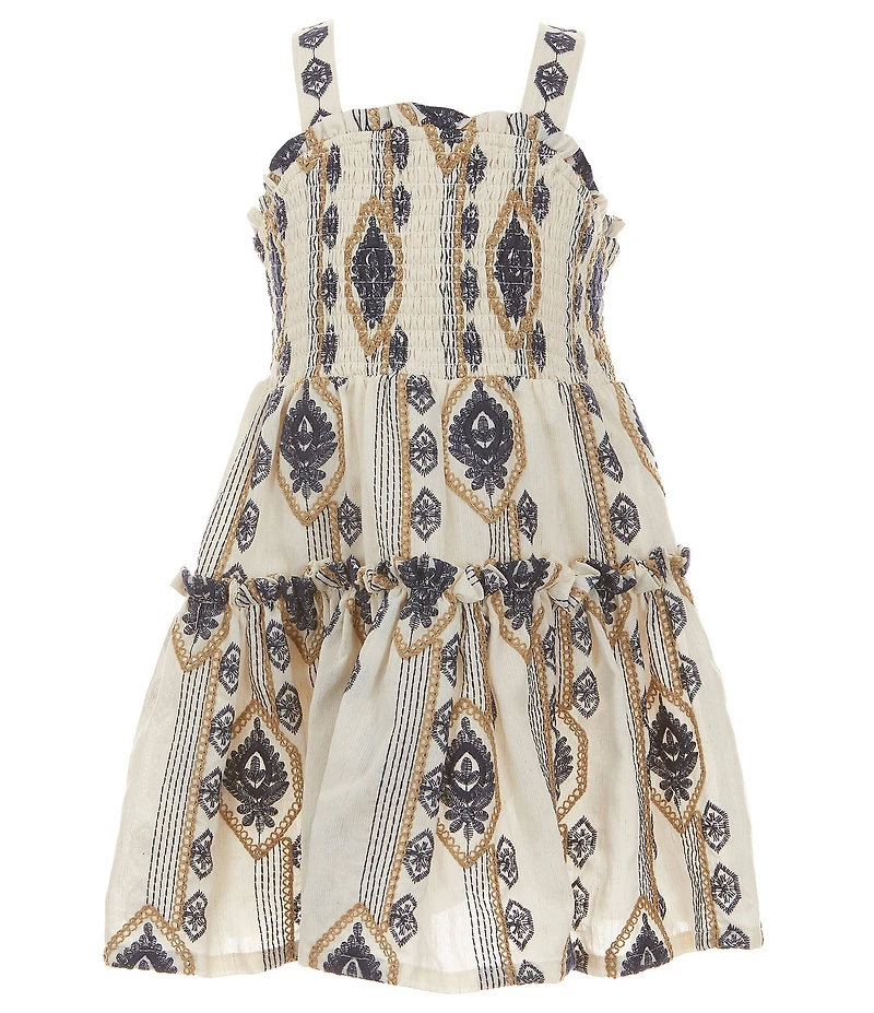 A Loves A Little Girls Sleeveless Shirred Embroidery Dress