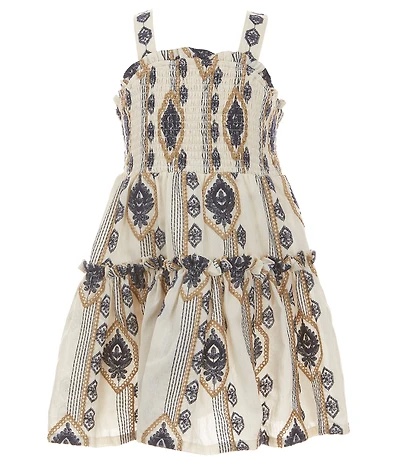 A Loves A Little Girls Sleeveless Shirred Embroidery Dress