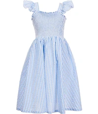 A Loves A Little Girls Striped Cotton Square Neck Flutter Sleeve Maxi Dress