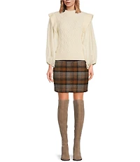 A Loves A Long Puff Sleeve Round Neck Mixed Media Sweater