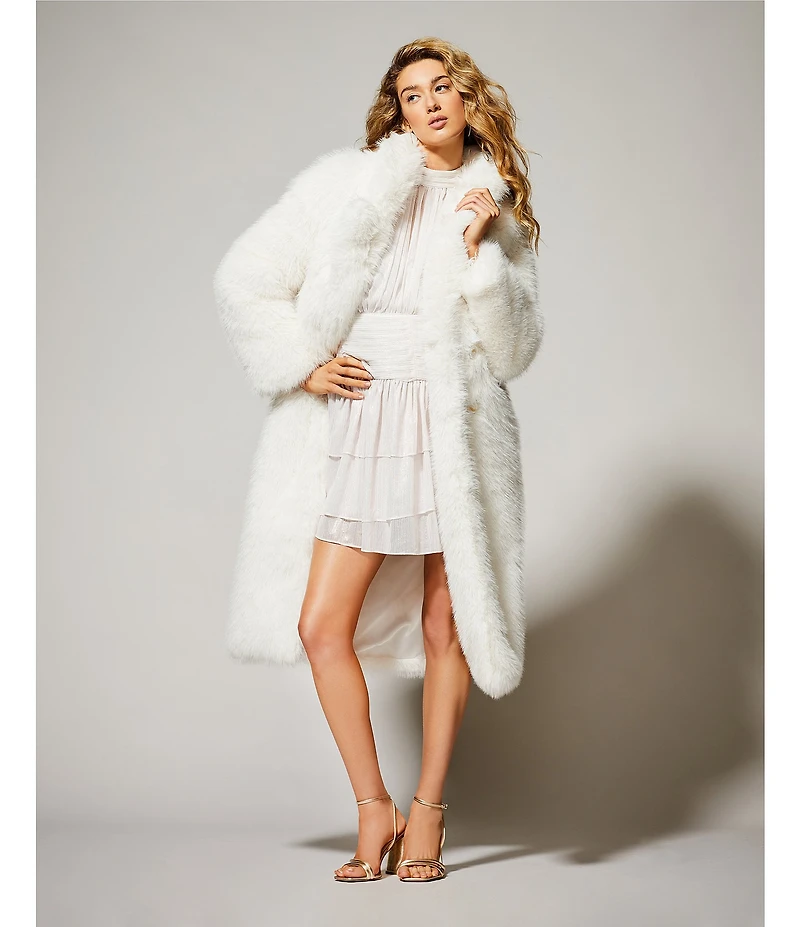 A Loves A Oversized Long Faux Fur Double Breasted Notch Lapel Coat