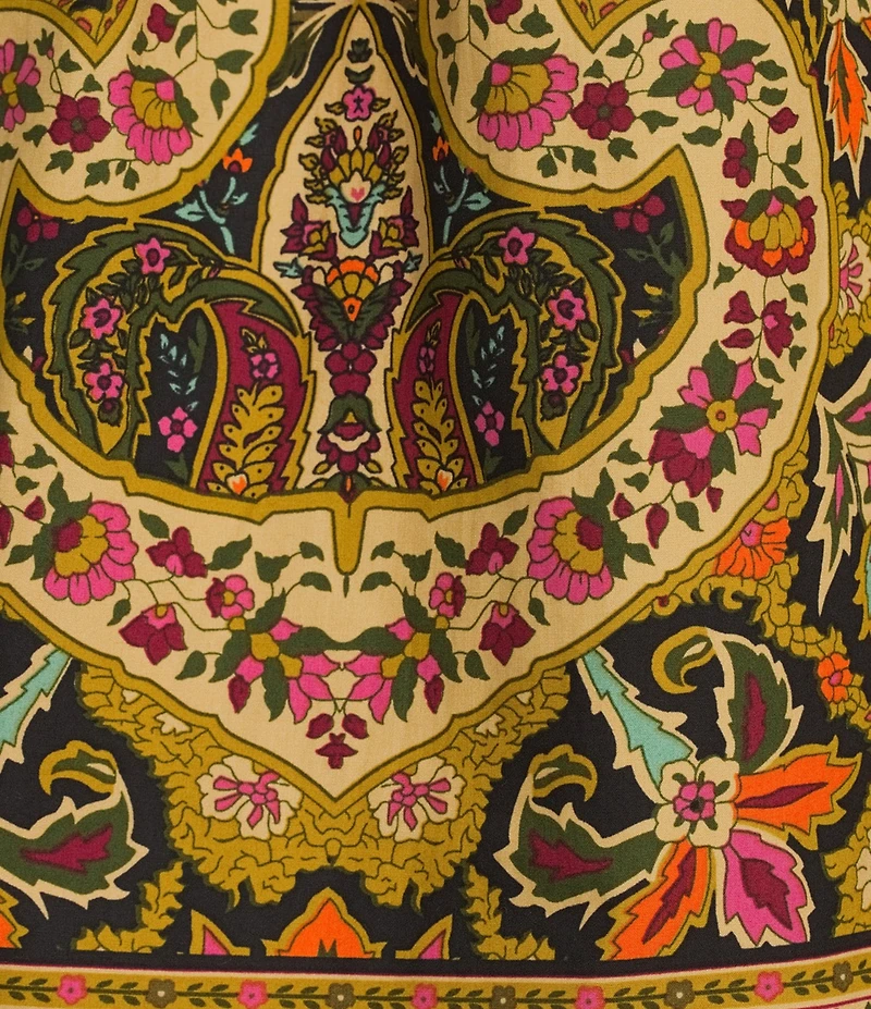 A Loves A Paisley Print Woven Mandarian Collar V-Neck Long Balloon Sleeve Blouse