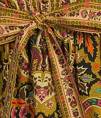 A Loves A Paisley Print Woven Mandarian Collar V-Neck Long Balloon Sleeve Tiered A-Line Flounce Maxi Dress