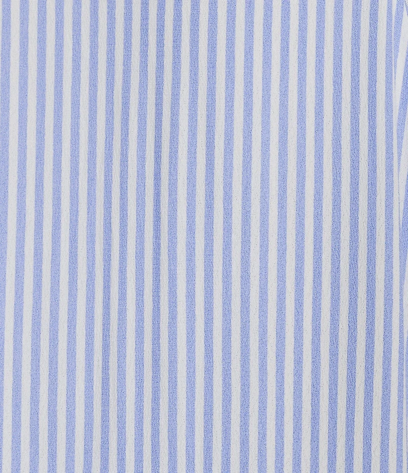 A Loves A Pinstripe Print Button Point Collar 3/4 Blouson Cuff Sleeve Tiered Waistless Midi Shirt Dress