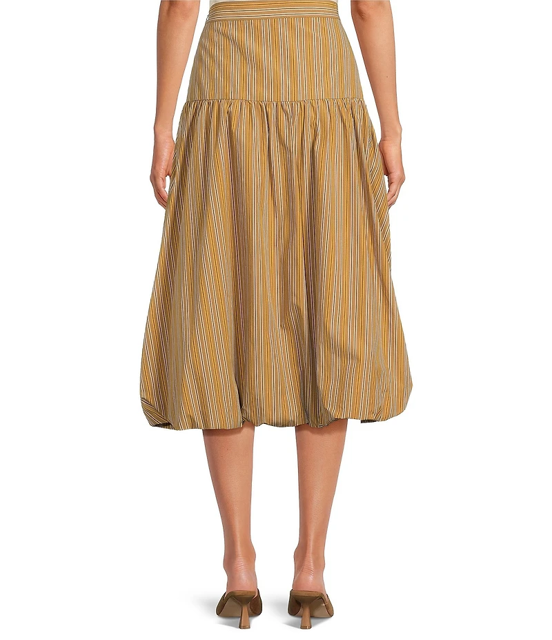 A Loves A Pinstripe Woven Mid Rise Drop Waist A-Line Bubble Hem Coordinating Midi Skirt