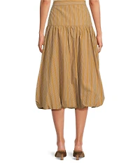 A Loves A Pinstripe Woven Mid Rise Drop Waist A-Line Bubble Hem Coordinating Midi Skirt