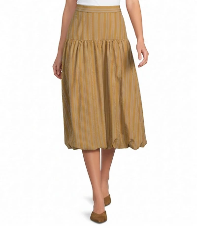 A Loves A Pinstripe Woven Mid Rise Drop Waist A-Line Bubble Hem Coordinating Midi Skirt