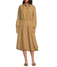 A Loves A Pinstripe Woven Mid Rise Drop Waist A-Line Bubble Hem Coordinating Midi Skirt