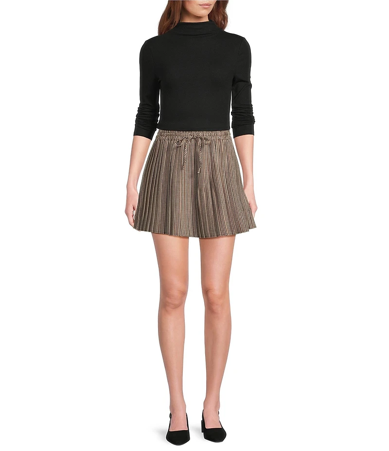 A Loves A Plaid Print High Rise Tie Waist Pleated A-Line Swing Mini Coordinating Skirt