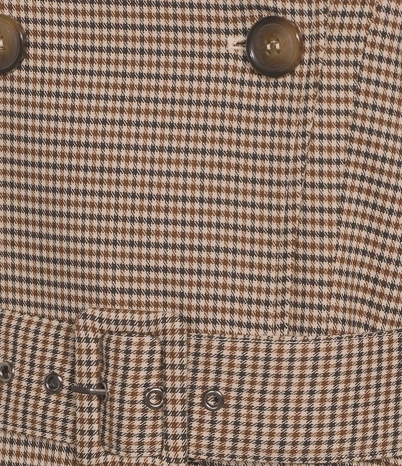 A Loves A Plaid Print Woven Point Collar Long Sleeve Double Breasted Button Front Belted Longline Trench Coordinating Coat