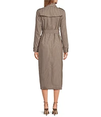 A Loves A Plaid Print Woven Point Collar Long Sleeve Double Breasted Button Front Belted Longline Trench Coordinating Coat