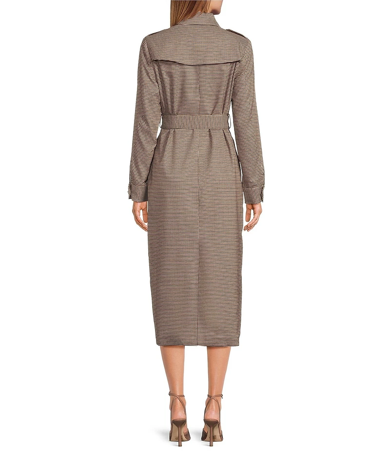 A Loves A Plaid Print Woven Point Collar Long Sleeve Double Breasted Button Front Belted Longline Trench Coordinating Coat