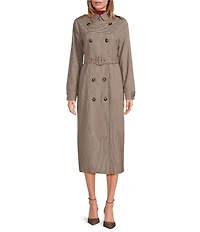 A Loves A Plaid Print Woven Point Collar Long Sleeve Double Breasted Button Front Belted Longline Trench Coordinating Coat