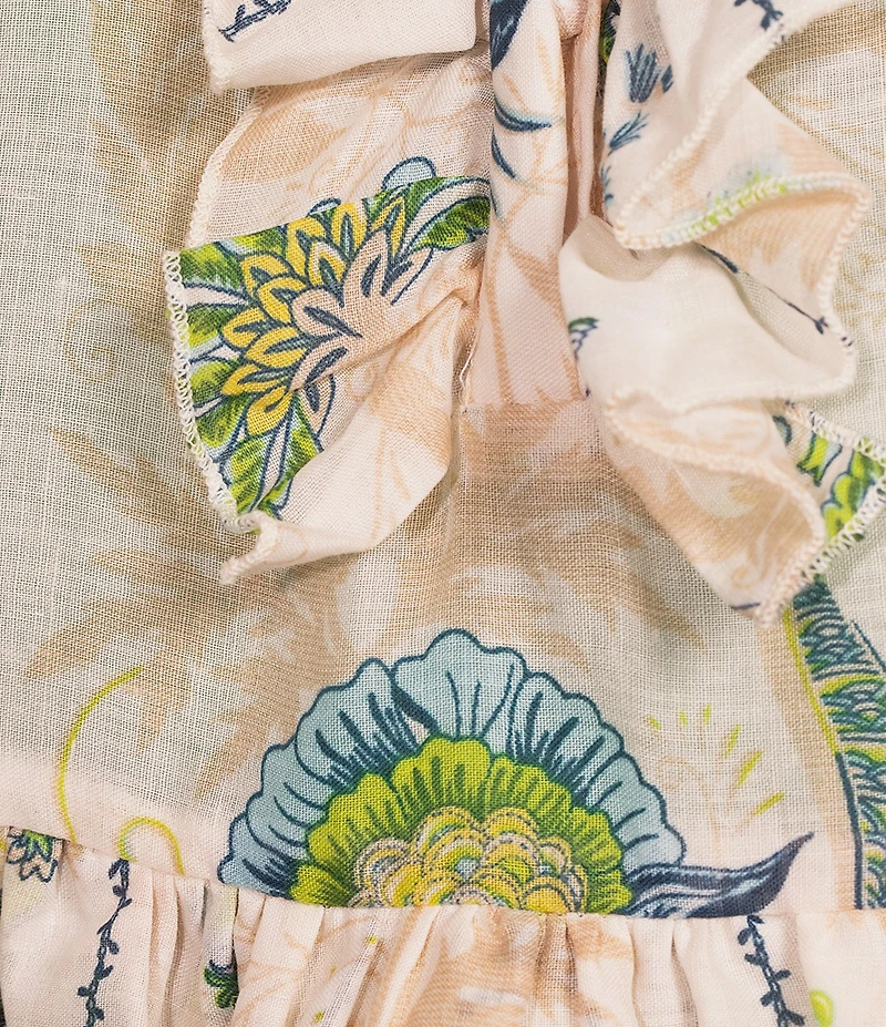 A Loves A Printed Split V-Neck Short Bubble Sleeve Woven Cropped Blouse