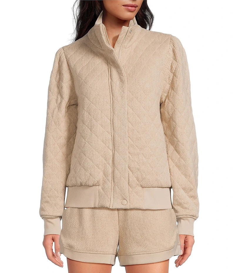 A Loves A Quilted Mandarin Collar Long Sleeve Zip Front Bomber Jacket