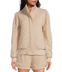A Loves A Quilted Mandarin Collar Long Sleeve Zip Front Bomber Jacket